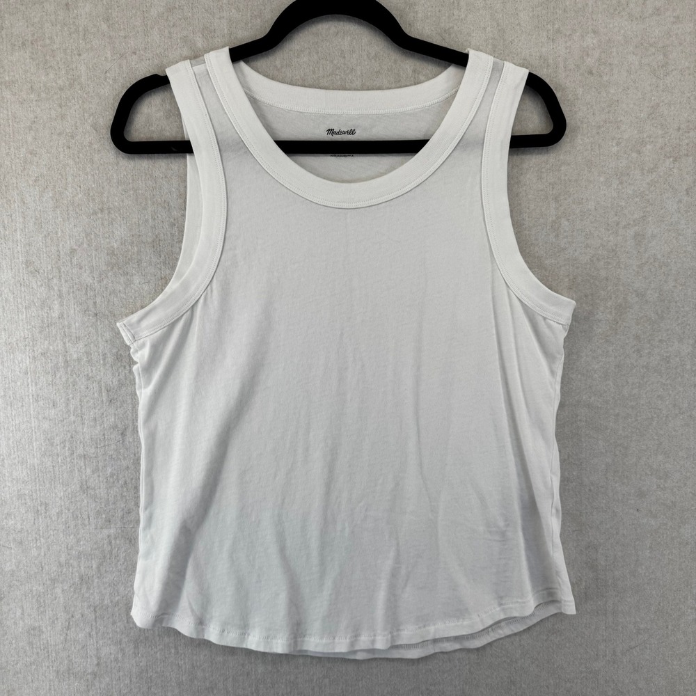 Madewell Softfade Cotton Tank Top Womens Large White Sleeveless Crew Neck Basic